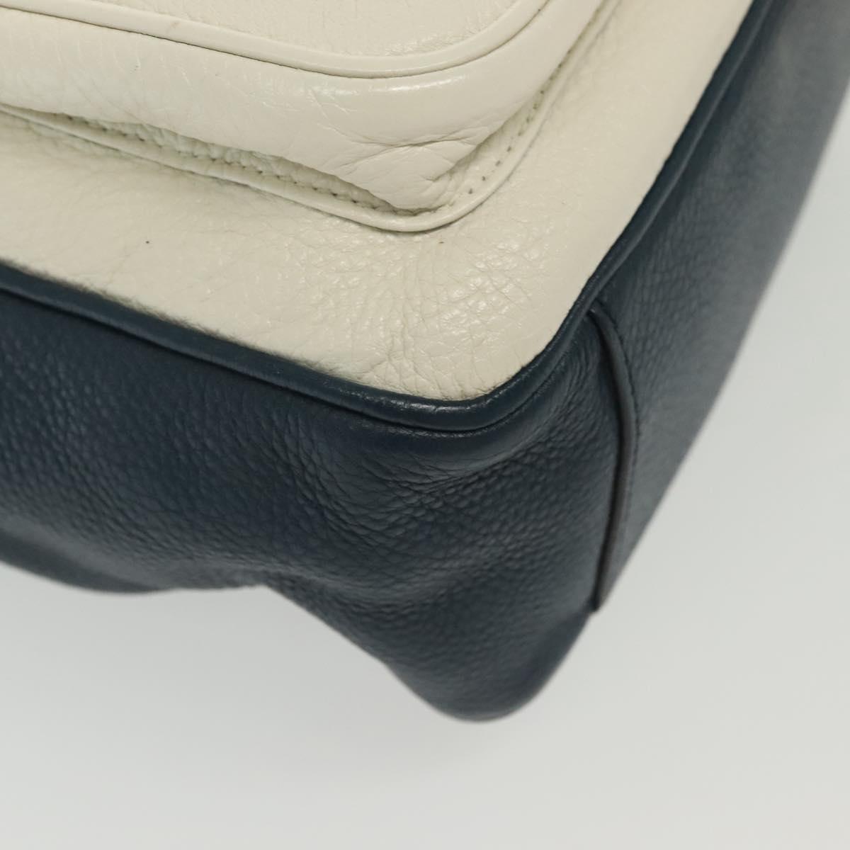 PRADA Shoulder Bag Leather White Blue Silver Auth bs29256