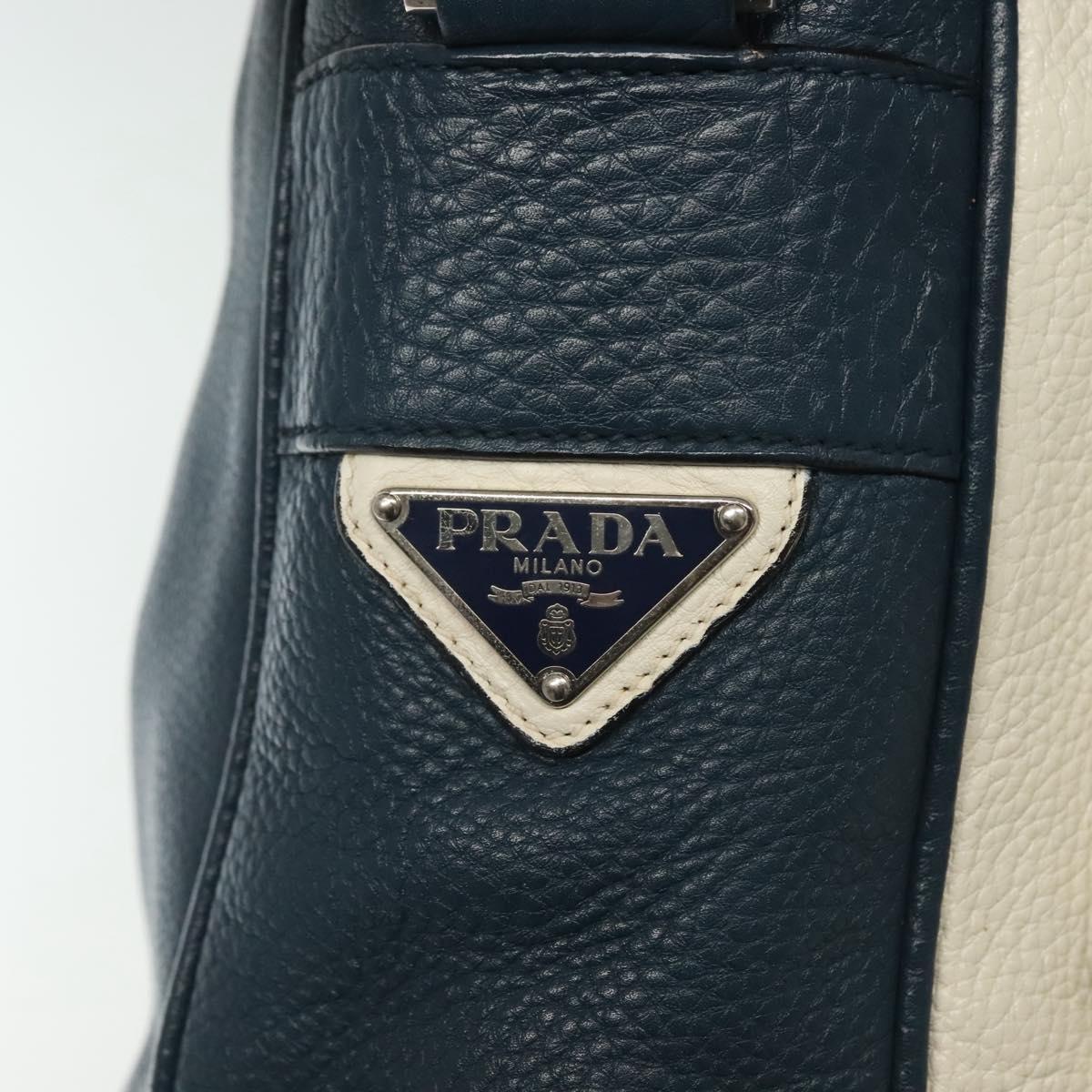 PRADA Shoulder Bag Leather White Blue Silver Auth bs29256