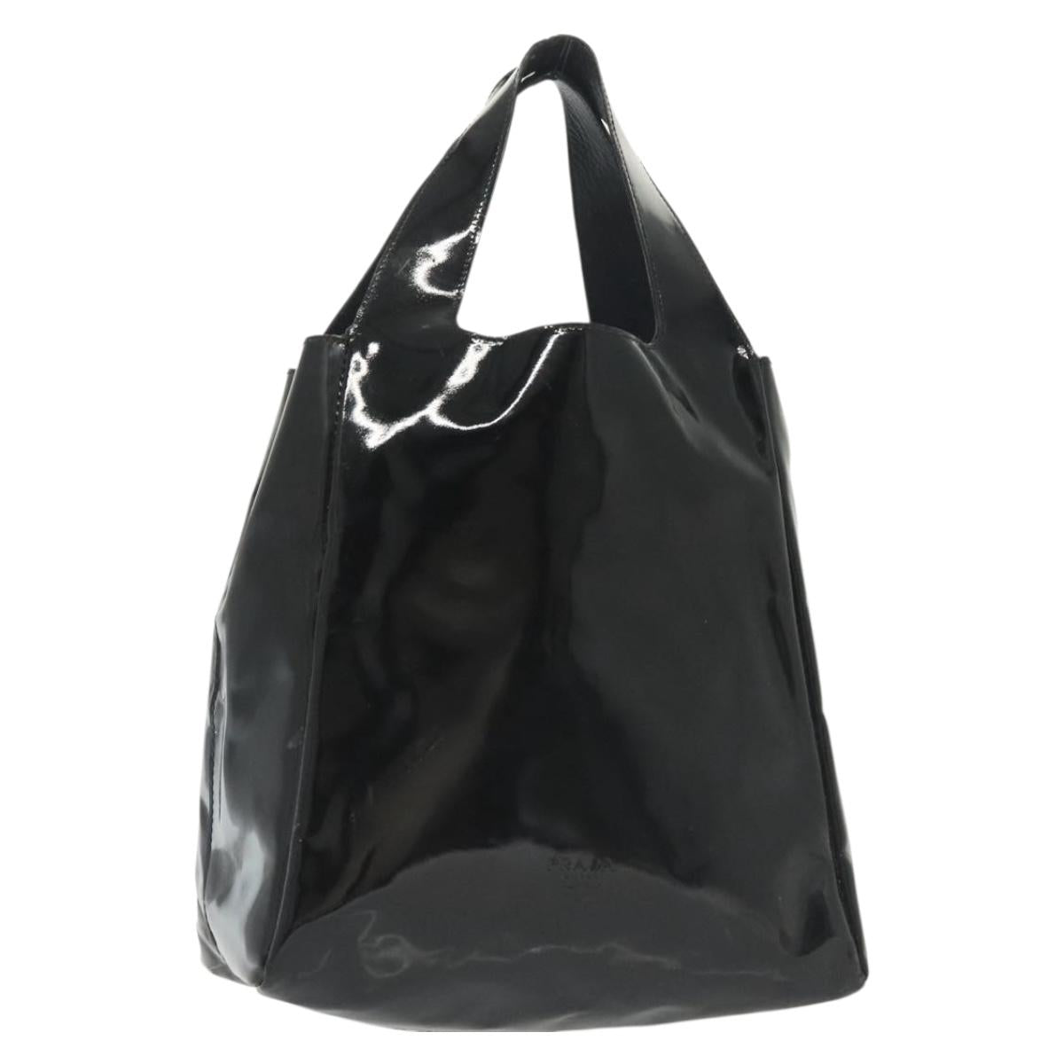 PRADA Hand Bag Patent leather Black Silver Auth bs29257