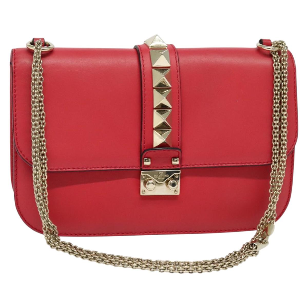 VALENTINO Studs Chain Shoulder Bag Leather Pink Gold Auth bs29260