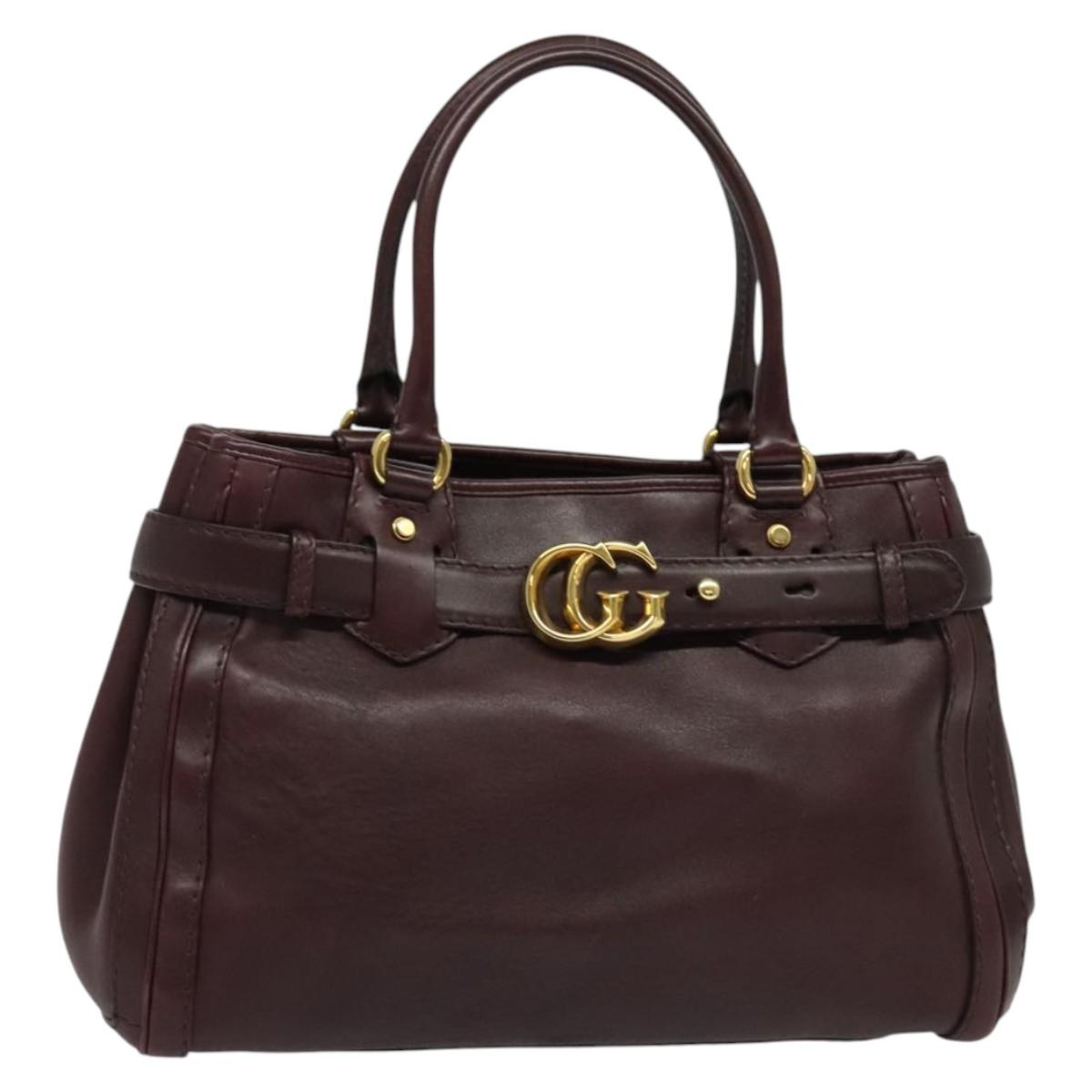 GUCCI Tote Bag Leather Bordeaux Gold 247183 Auth bs29261