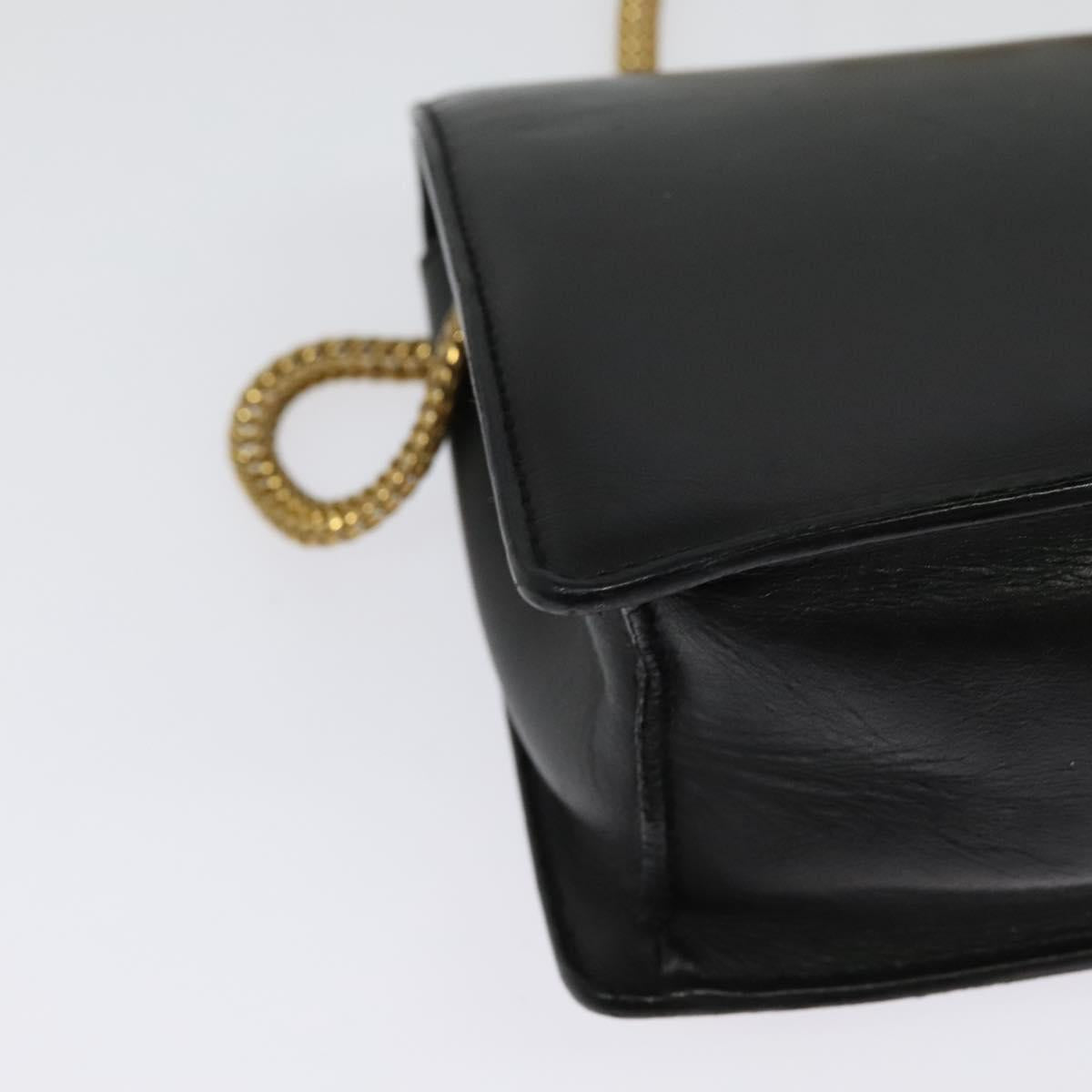 SAINT LAURENT Studs Chain Shoulder Bag Leather Black Gold Auth bs29263