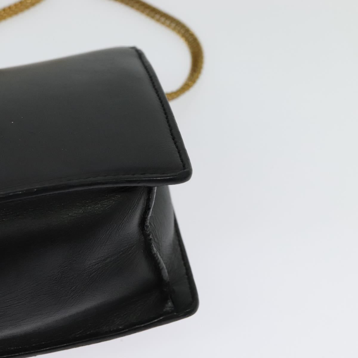SAINT LAURENT Studs Chain Shoulder Bag Leather Black Gold Auth bs29263