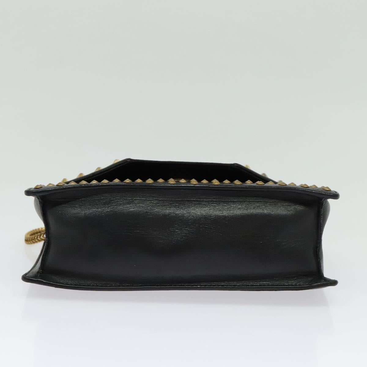 SAINT LAURENT Studs Chain Shoulder Bag Leather Black Gold Auth bs29263