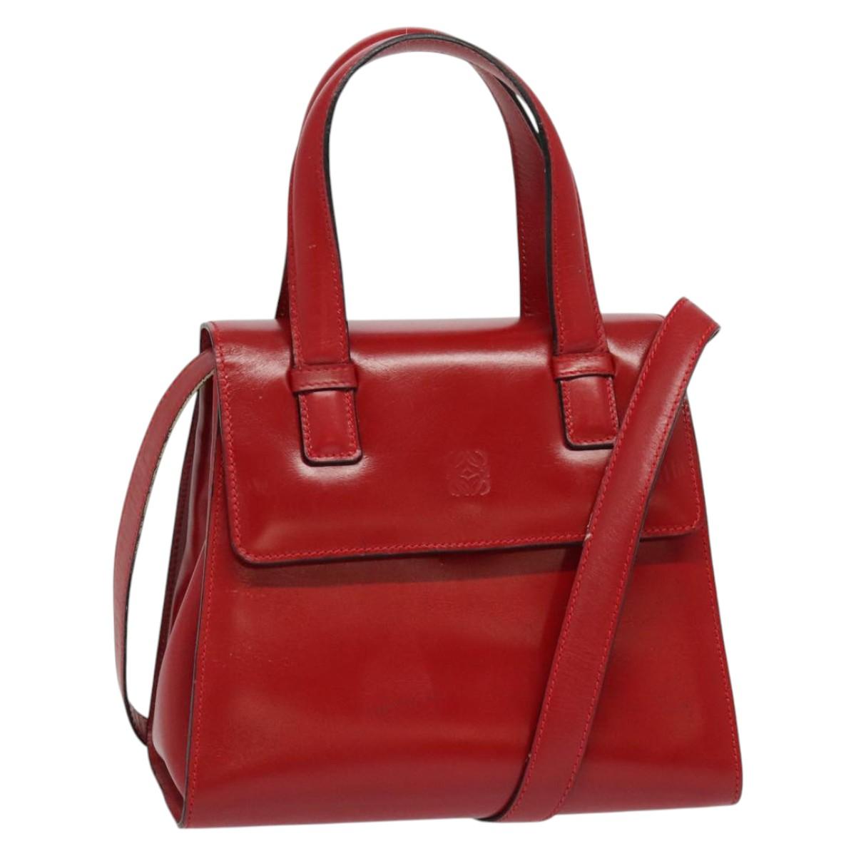 LOEWE Anagram Hand Bag Leather 2way Red Gold Auth bs29264