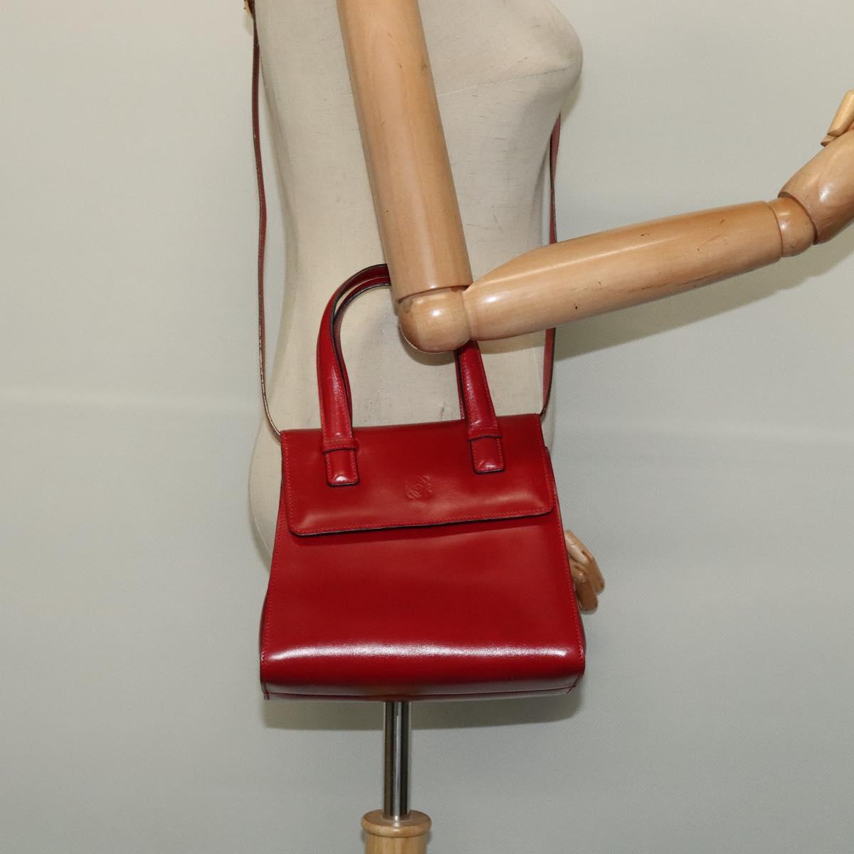 LOEWE Anagram Hand Bag Leather 2way Red Gold Auth bs29264