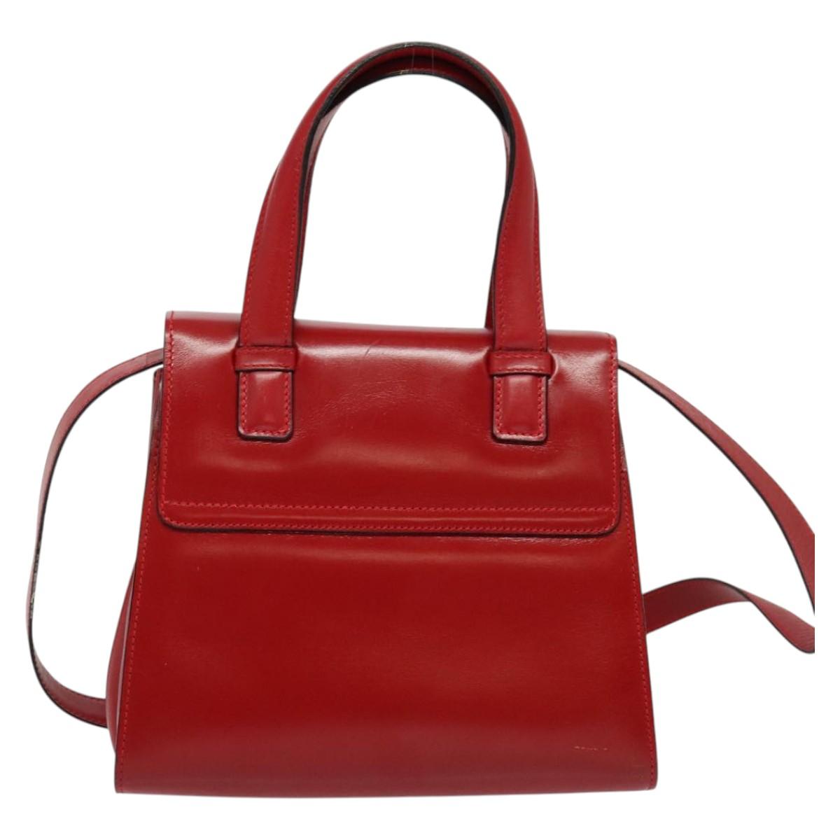 LOEWE Anagram Hand Bag Leather 2way Red Gold Auth bs29264
