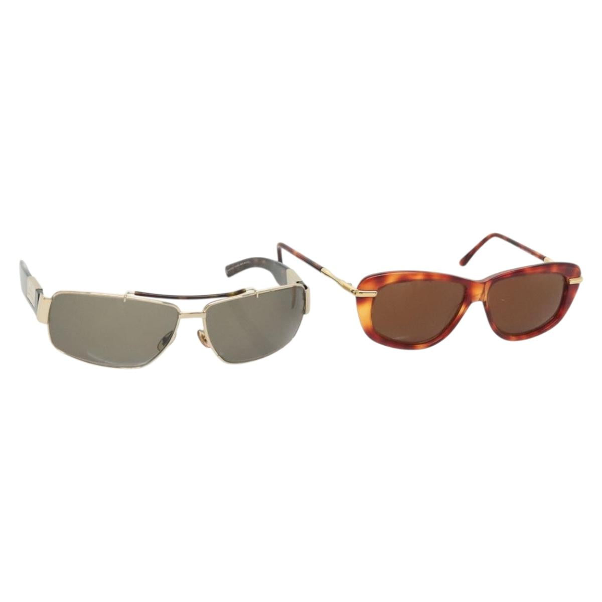 GUCCI Sunglasses Plastic Metal 2Set Brown Black Auth bs29266