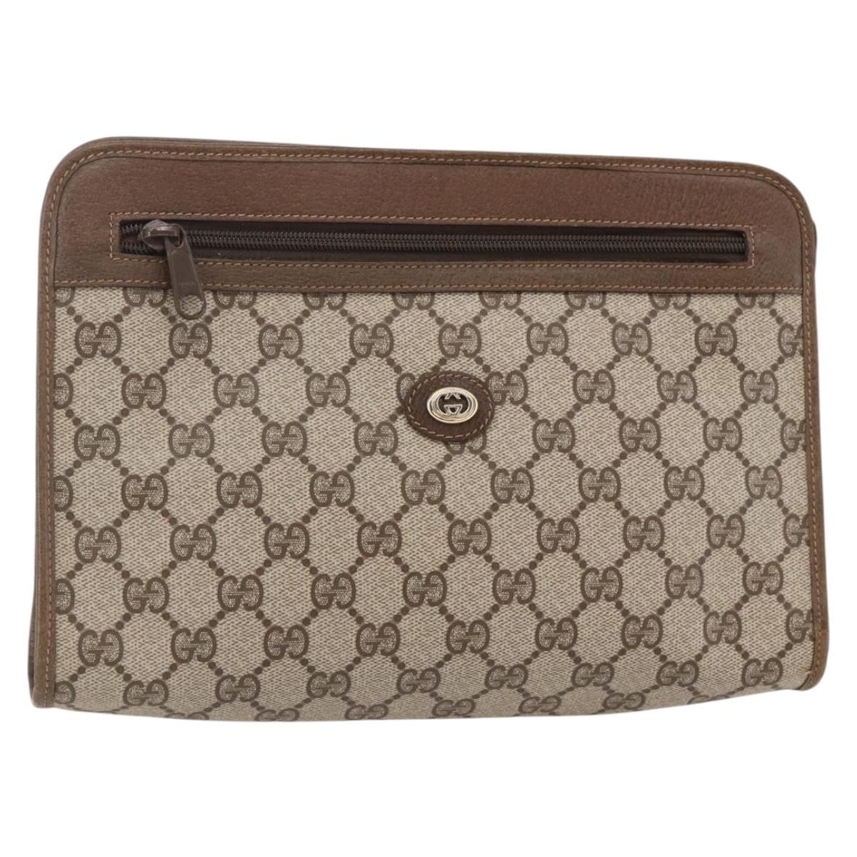 GUCCI GG Supreme Clutch Bag PVC Beige 97 01 037 Auth bs29268
