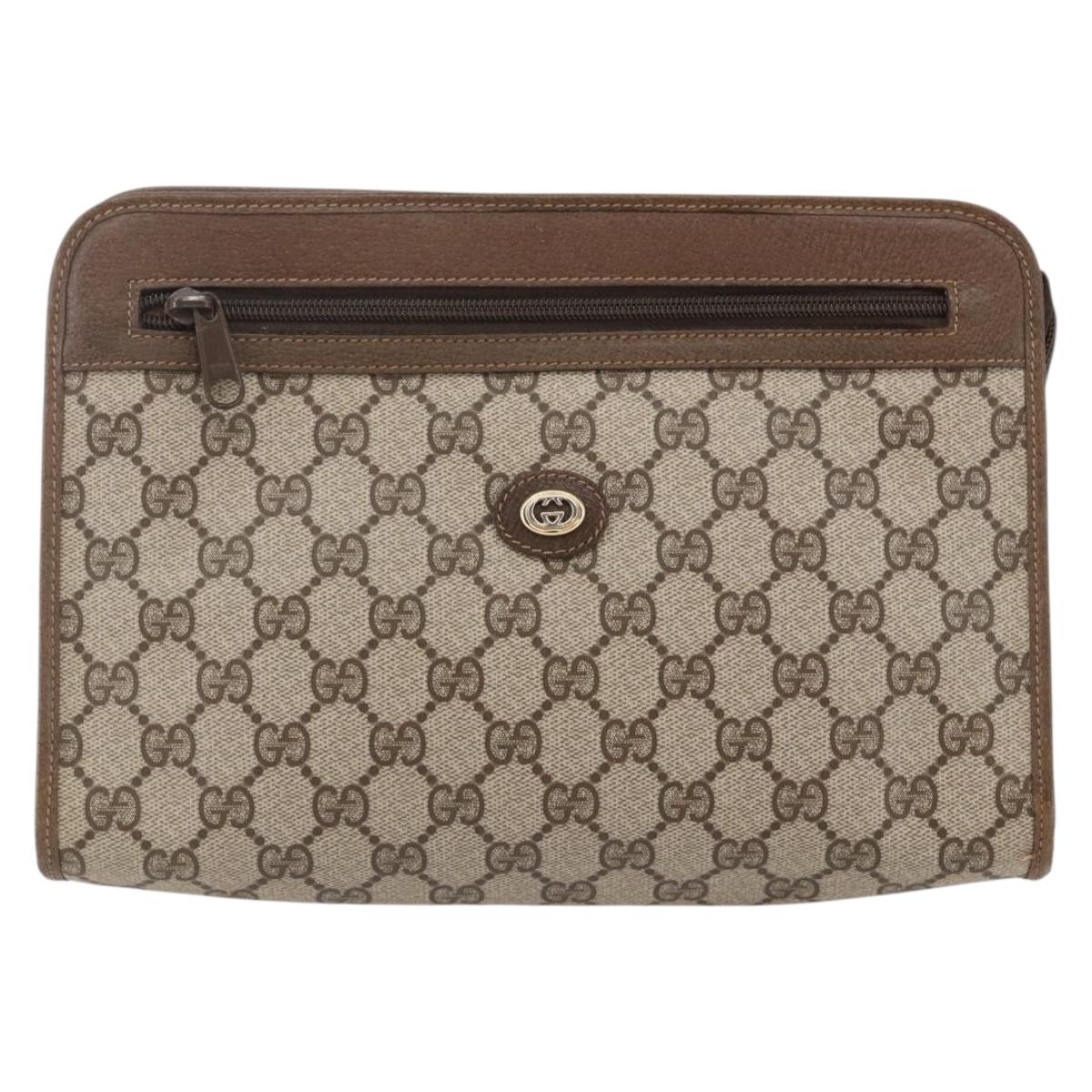 GUCCI GG Supreme Clutch Bag PVC Beige 97 01 037 Auth bs29268