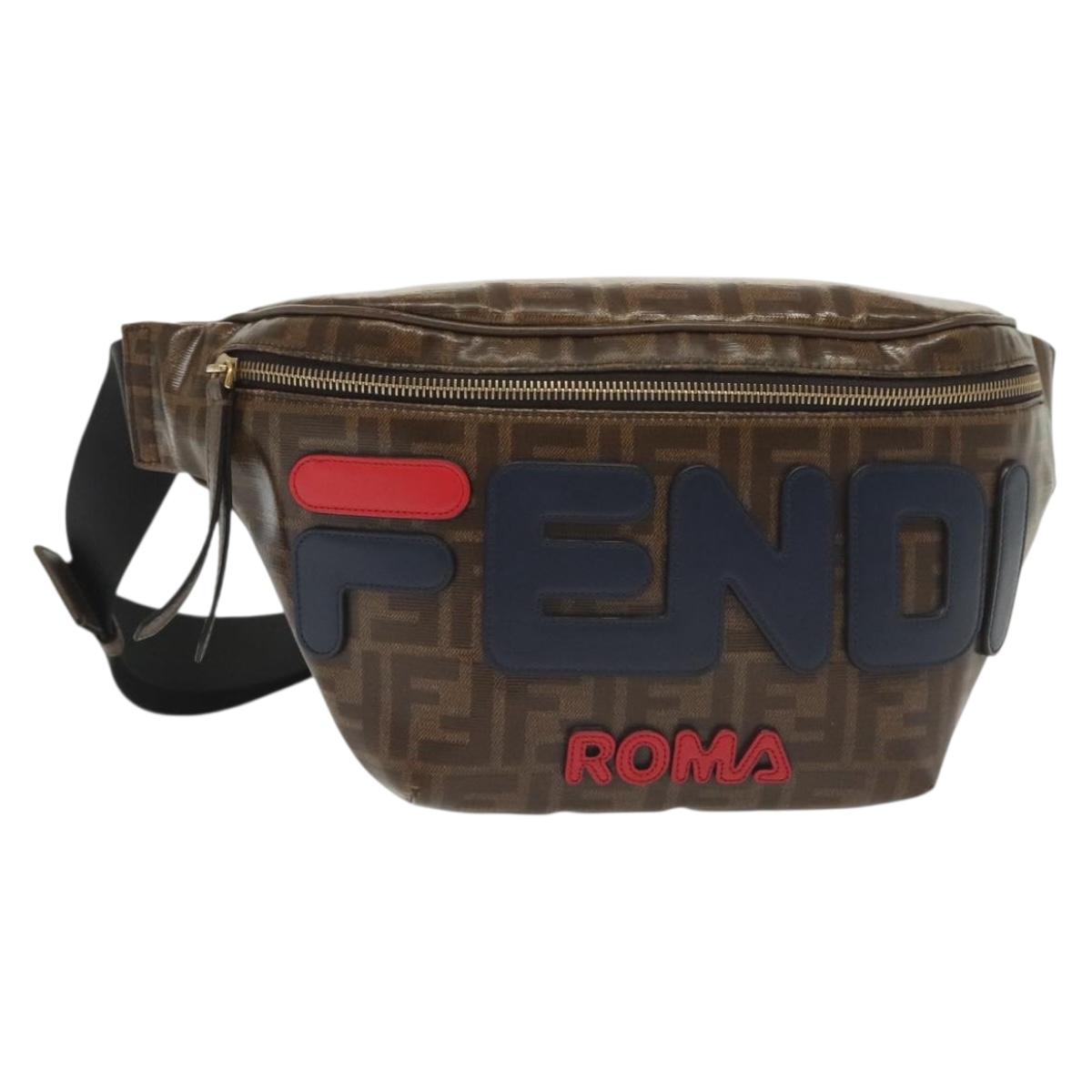 FENDI Zucca Canvas FILA Collaboration Waist Bag Coated Canvas Auth bs29270