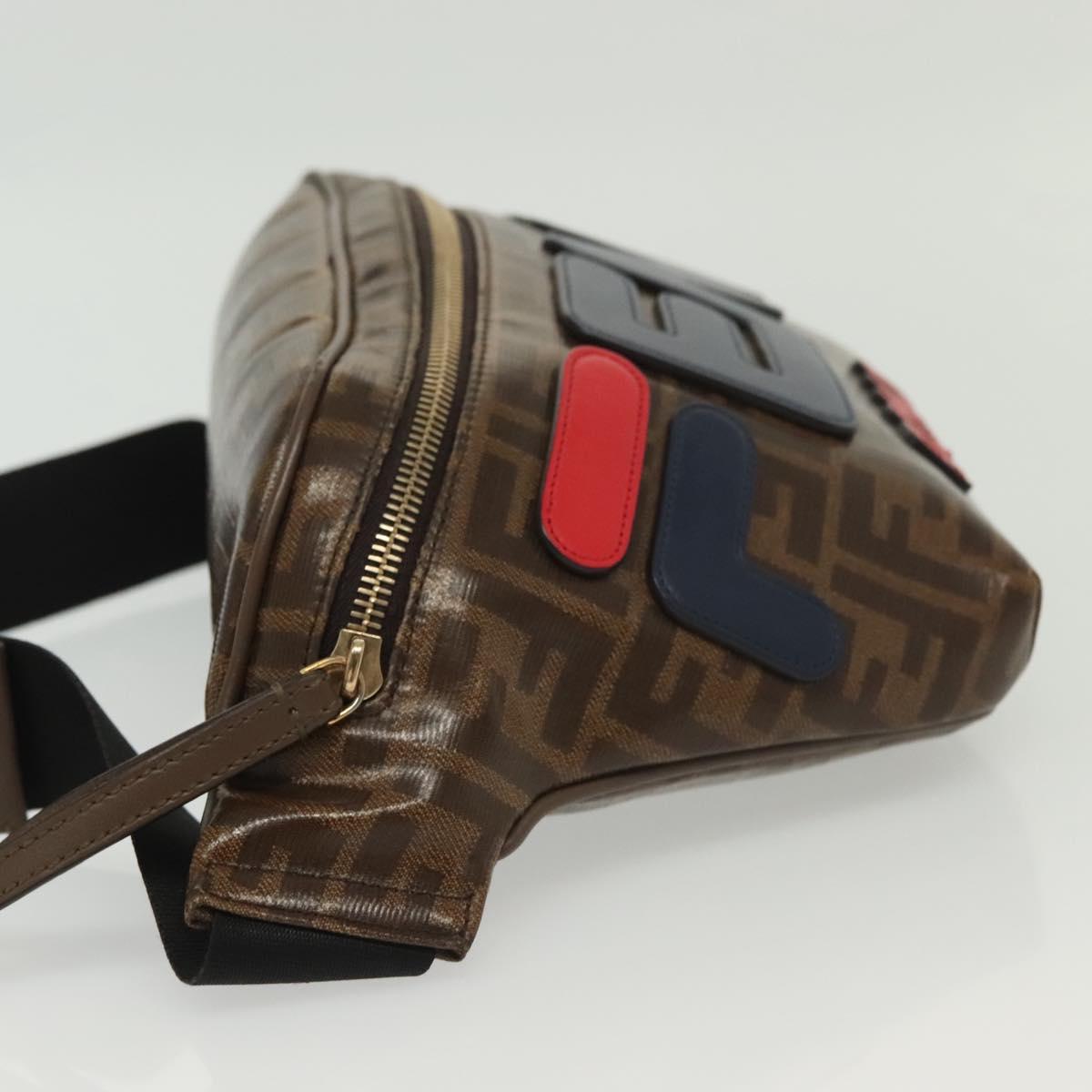 FENDI Zucca Canvas FILA Collaboration Waist Bag Coated Canvas Auth bs29270
