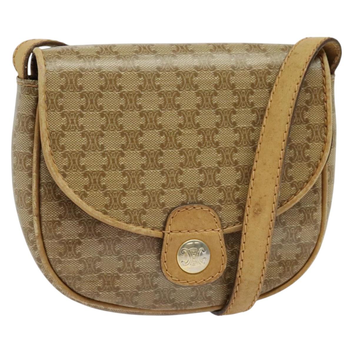 CELINE Macadam Canvas Shoulder Bag PVC Beige Gold Auth bs29271