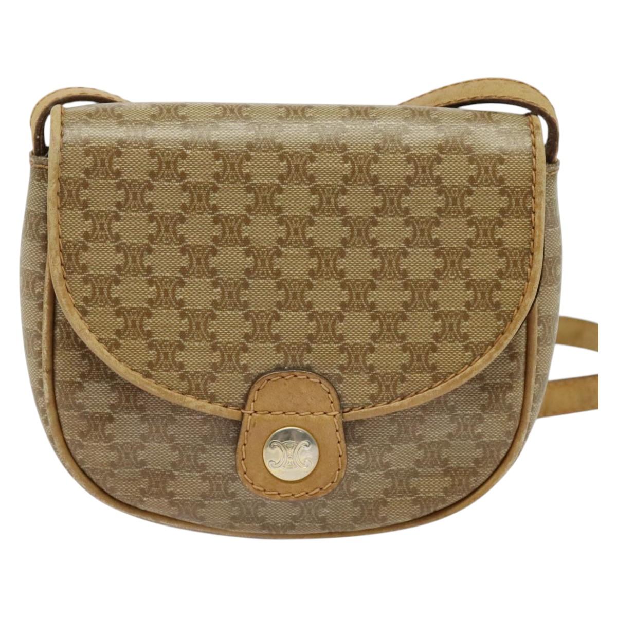 CELINE Macadam Canvas Shoulder Bag PVC Beige Gold Auth bs29271