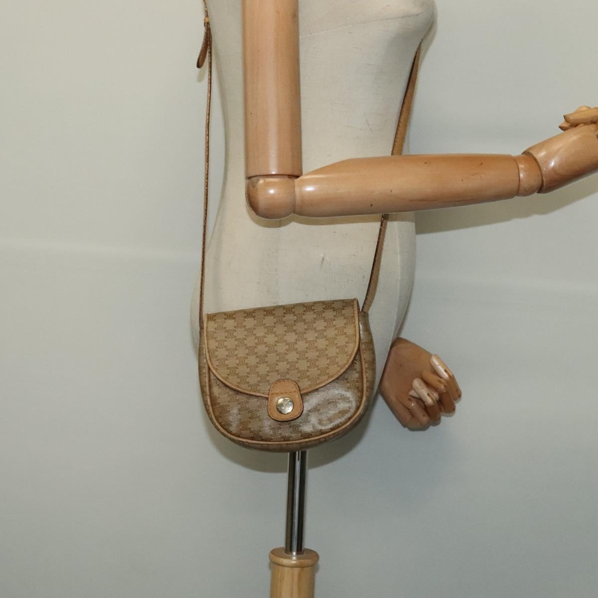 CELINE Macadam Canvas Shoulder Bag PVC Beige Gold Auth bs29271