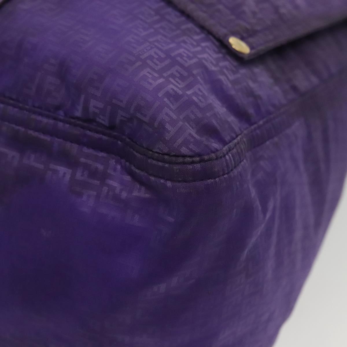 FENDI Zucchino Canvas Tote Bag Nylon Purple Gold Auth bs29272
