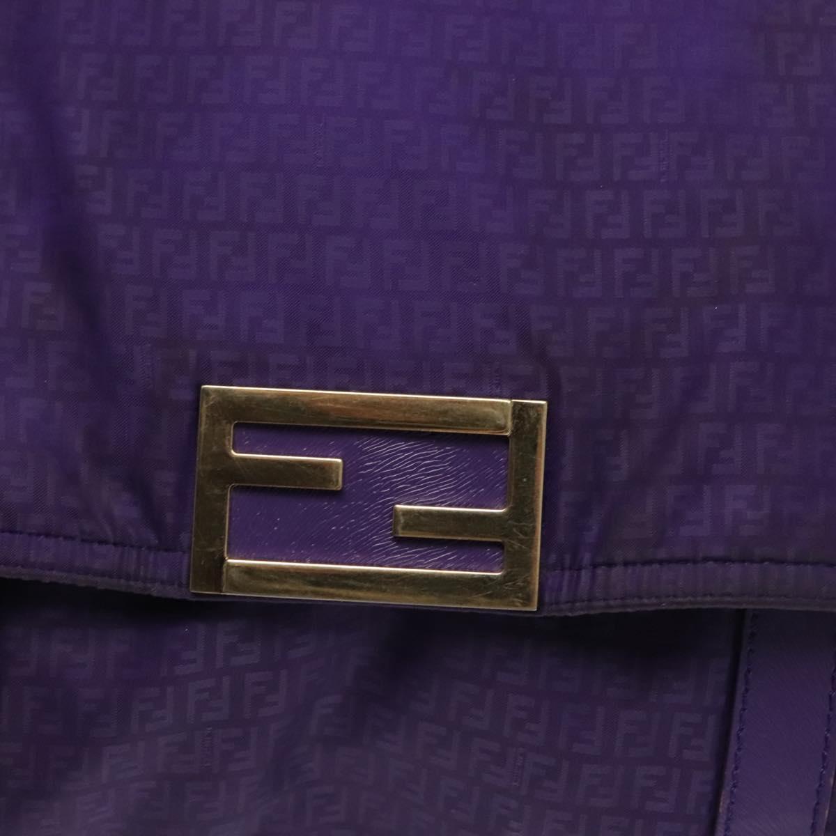 FENDI Zucchino Canvas Tote Bag Nylon Purple Gold Auth bs29272