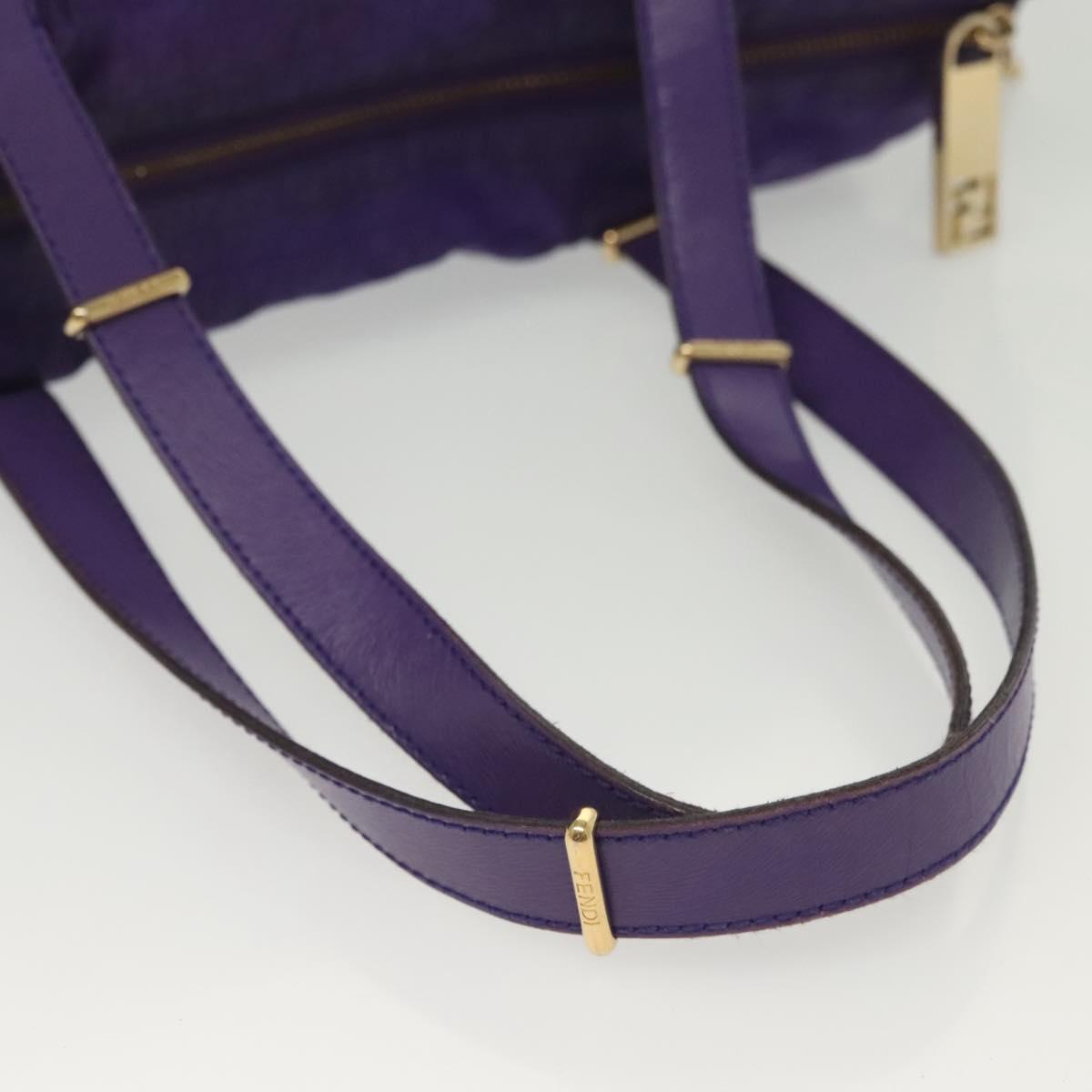 FENDI Zucchino Canvas Tote Bag Nylon Purple Gold Auth bs29272