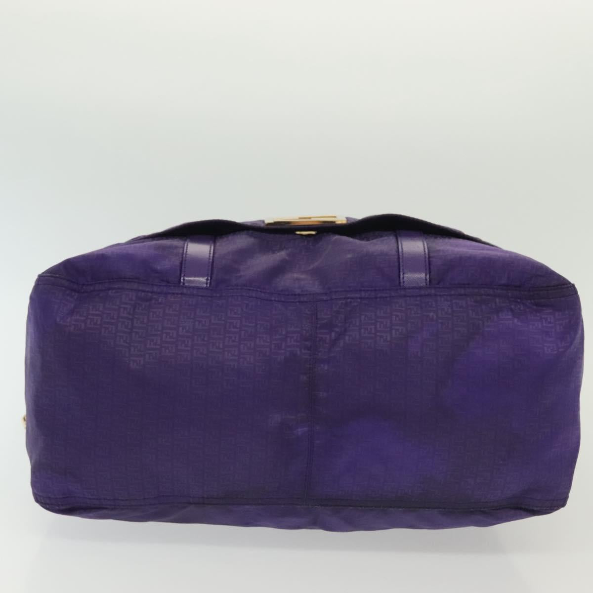 FENDI Zucchino Canvas Tote Bag Nylon Purple Gold Auth bs29272
