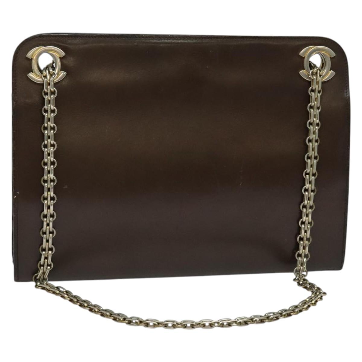 CHANEL Chain Hand Bag Leather Brown gold CC Auth bs29274