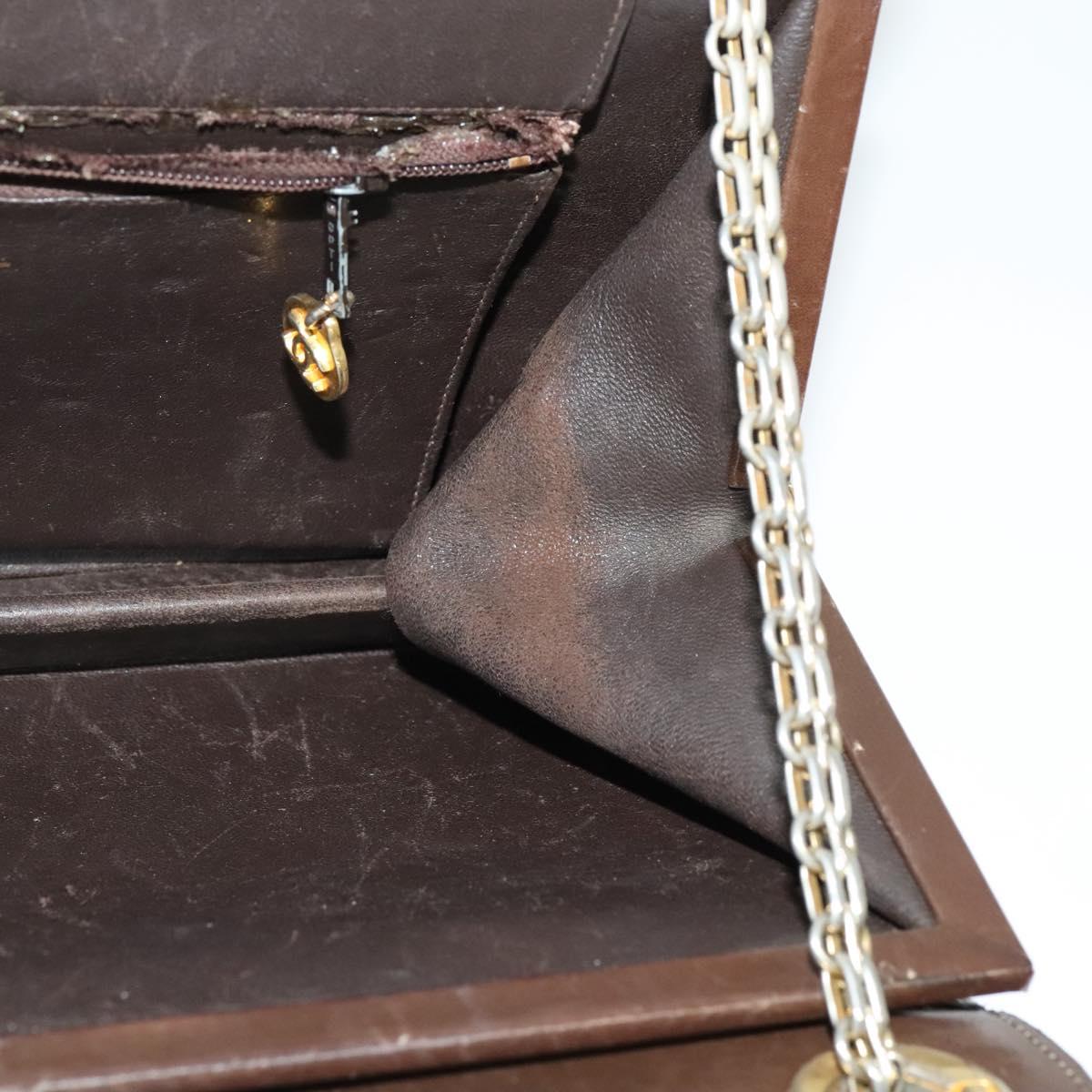 CHANEL Chain Hand Bag Leather Brown gold CC Auth bs29274