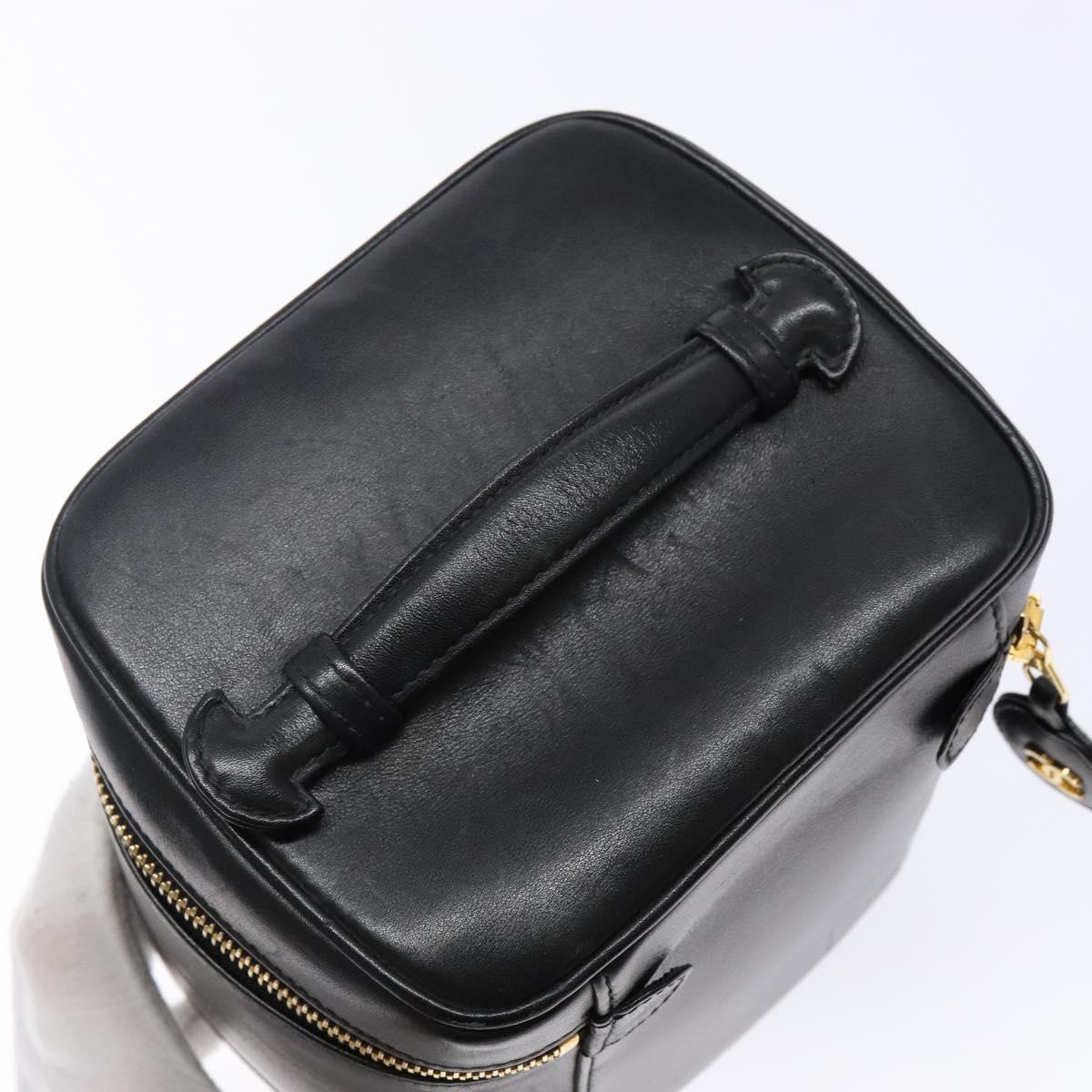 CHANEL Vanity Pouch Leather Black Gold CC Auth bs29276