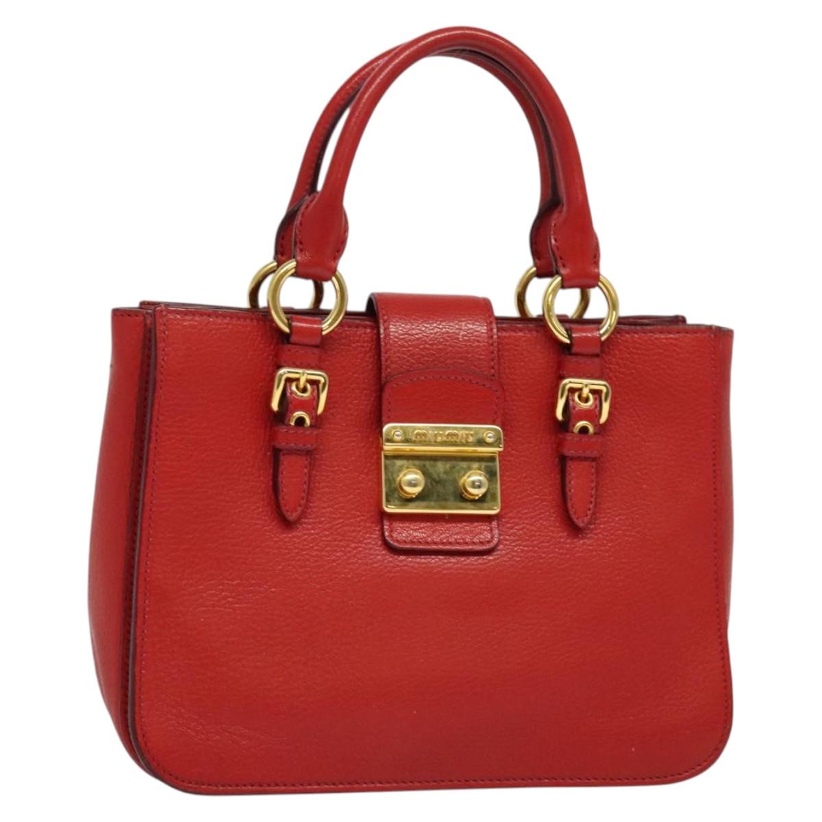Miu Miu Hand Bag Leather Red Gold Auth bs29282