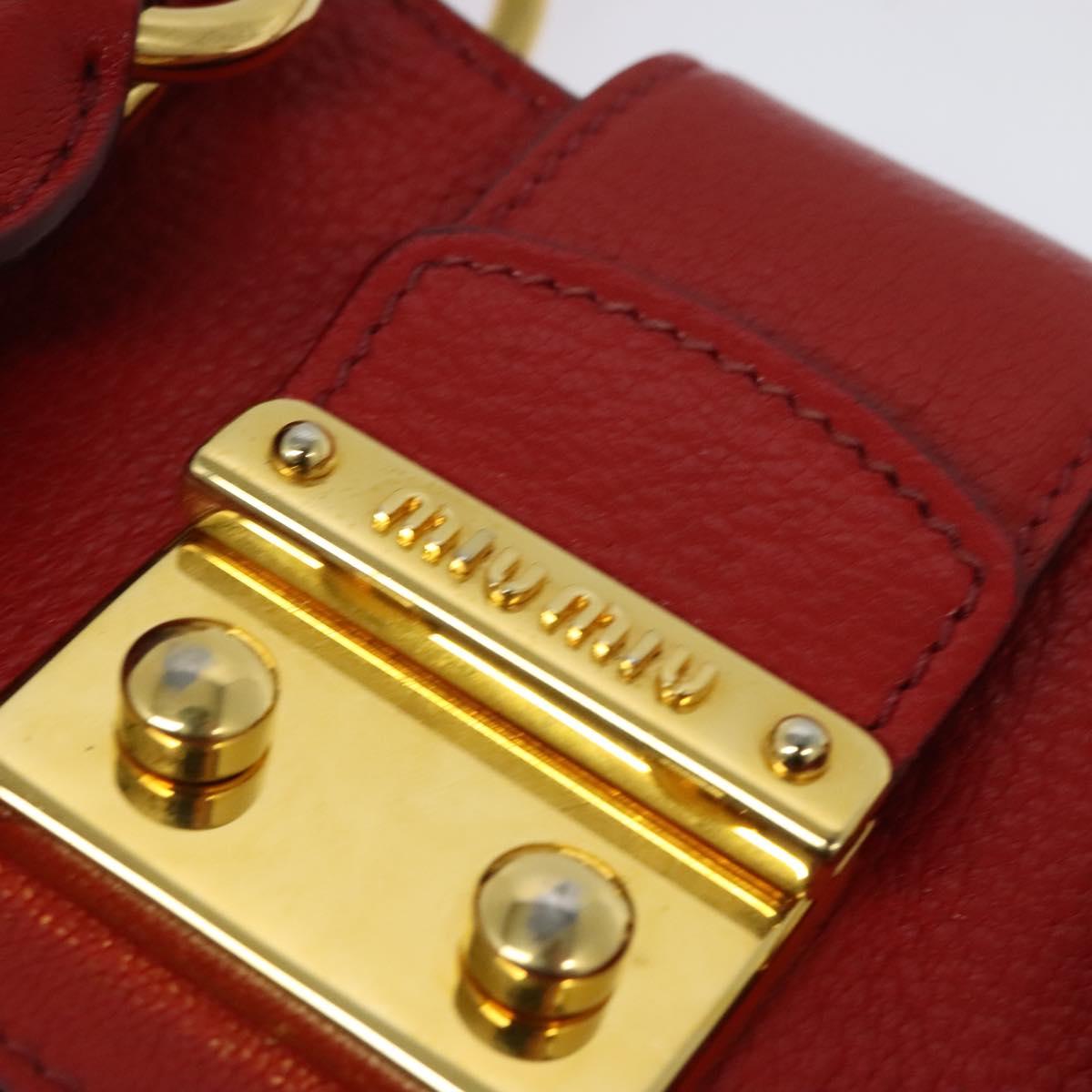 Miu Miu Hand Bag Leather Red Gold Auth bs29282