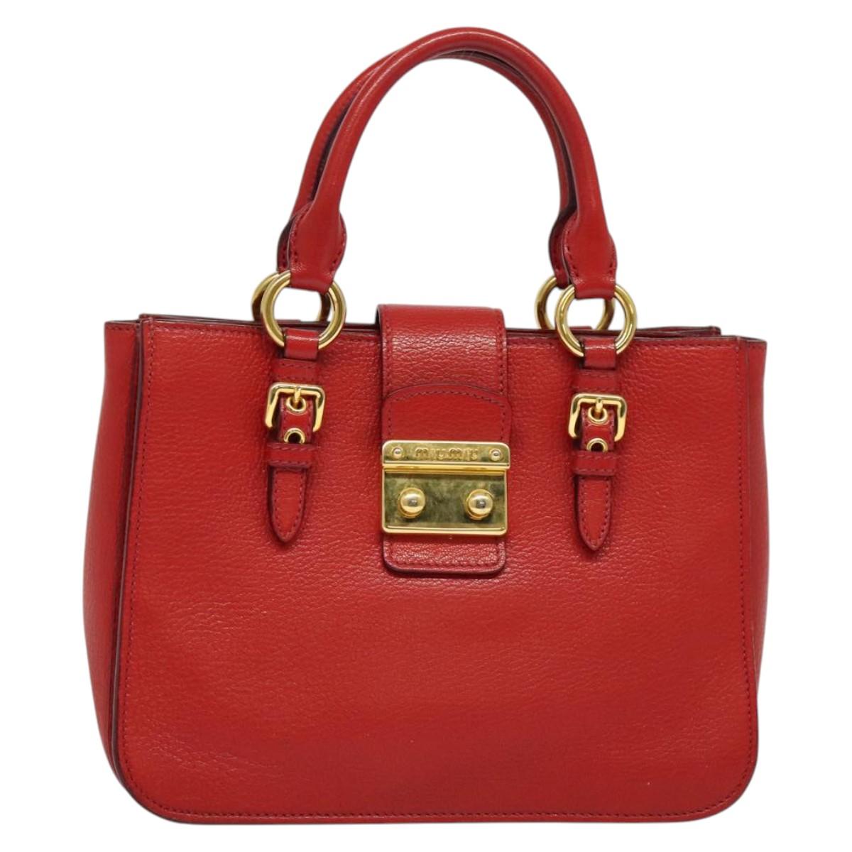 Miu Miu Hand Bag Leather Red Gold Auth bs29282