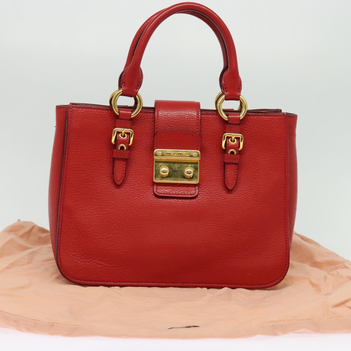 Miu Miu Hand Bag Leather Red Gold Auth bs29282