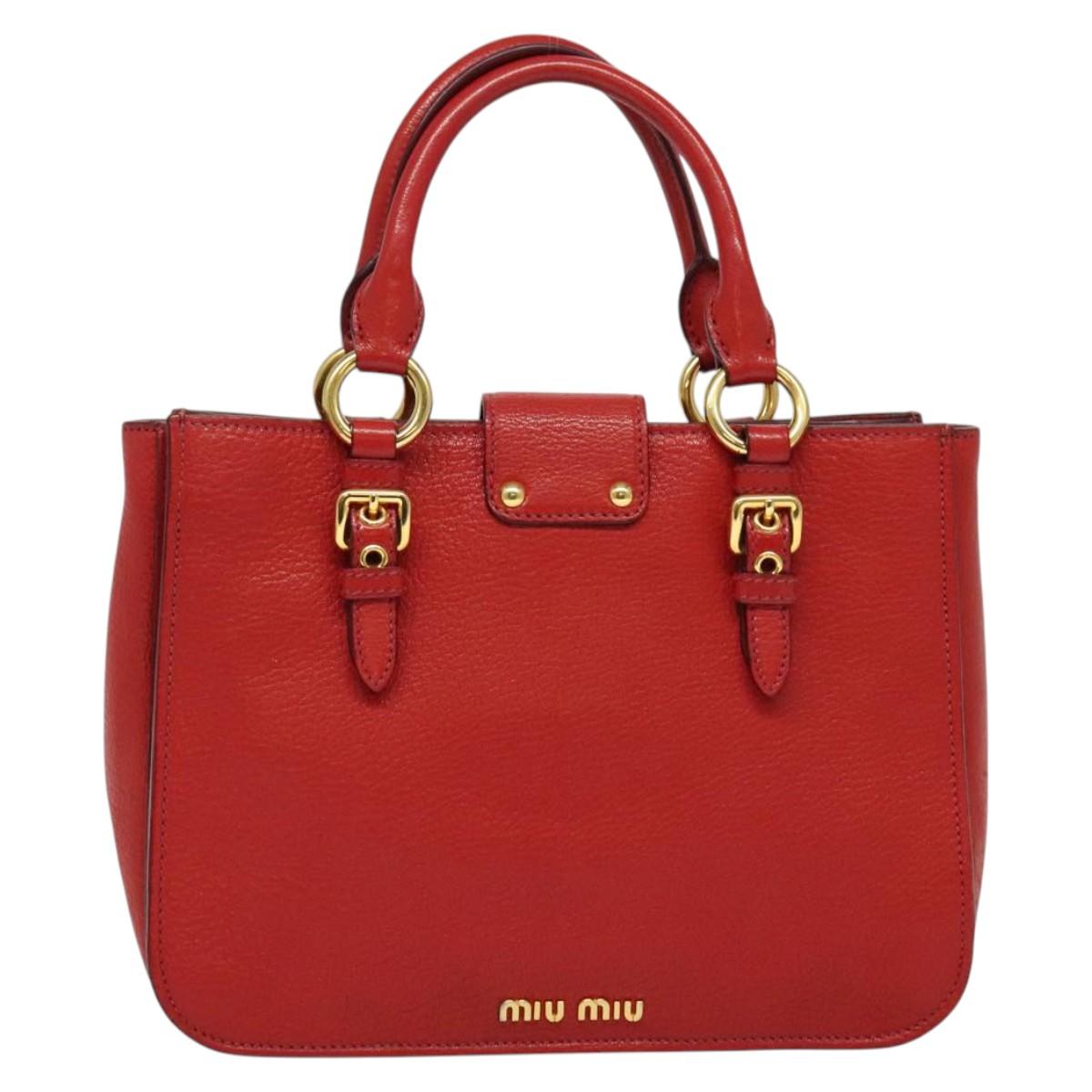 Miu Miu Hand Bag Leather Red Gold Auth bs29282