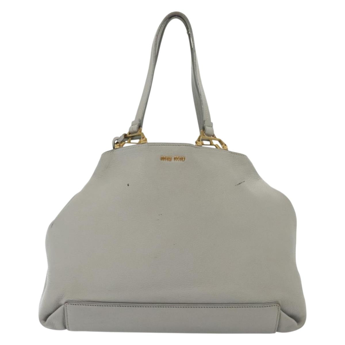 Miu Miu Tote Bag Leather Gray Gold Auth bs29284