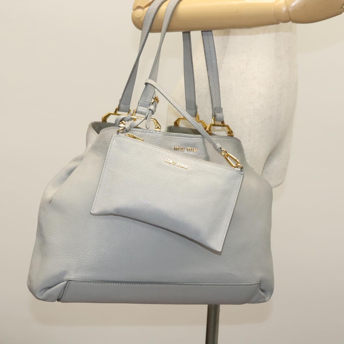 Miu Miu Tote Bag Leather Gray Gold Auth bs29284