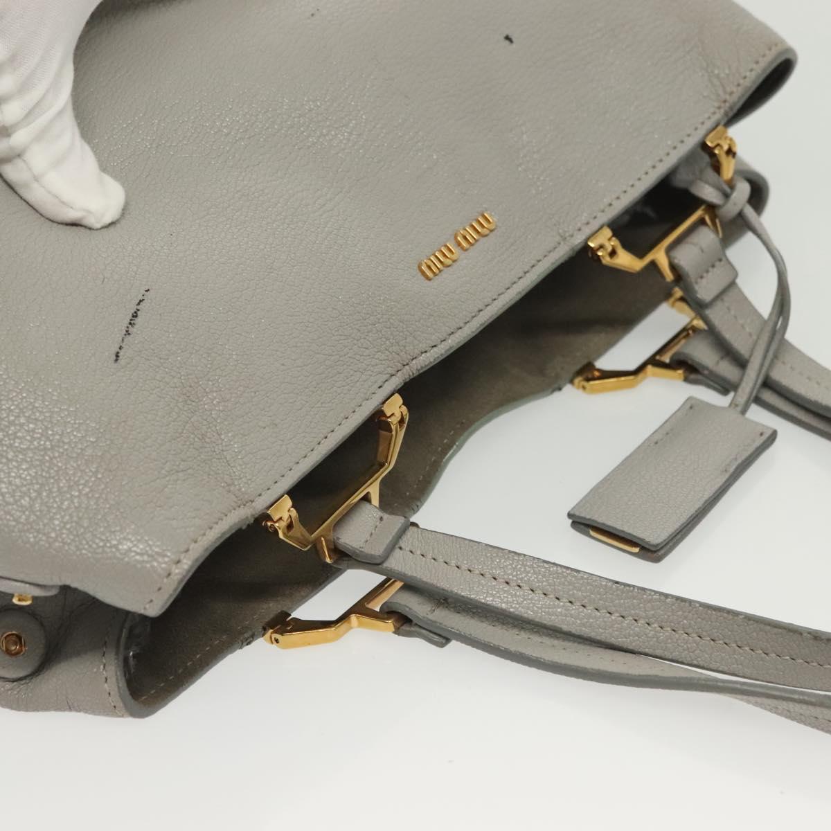 Miu Miu Tote Bag Leather Gray Gold Auth bs29284