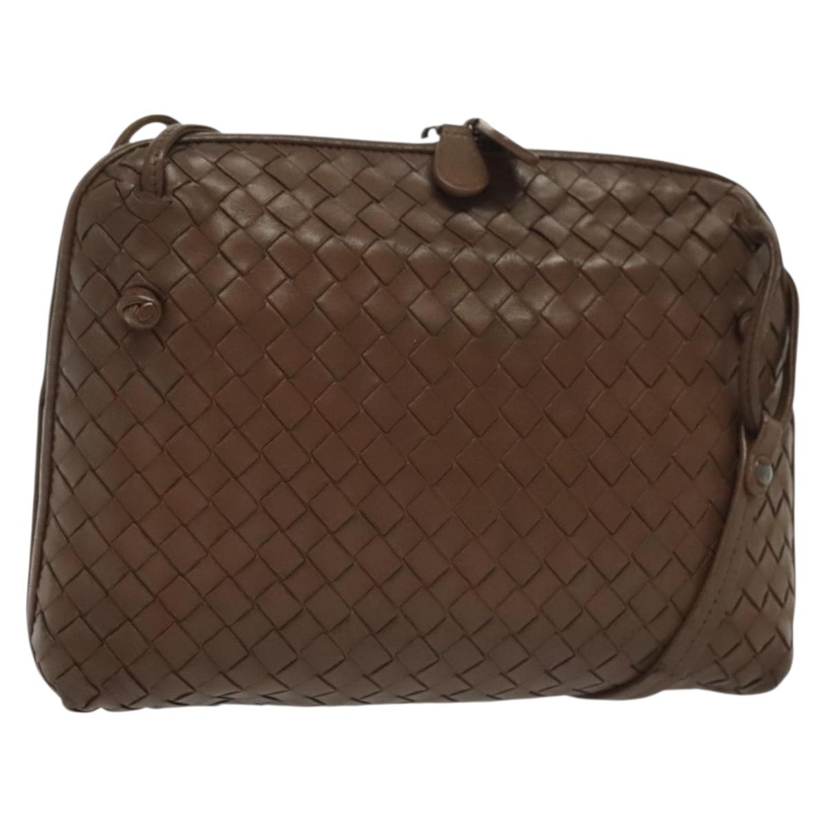 BOTTEGA VENETA INTRECCIATO Shoulder Bag Leather Brown Gold Auth bs29286