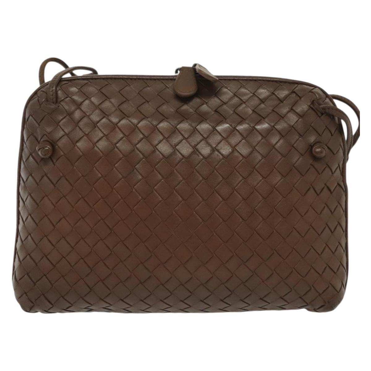 BOTTEGA VENETA INTRECCIATO Shoulder Bag Leather Brown Gold Auth bs29286