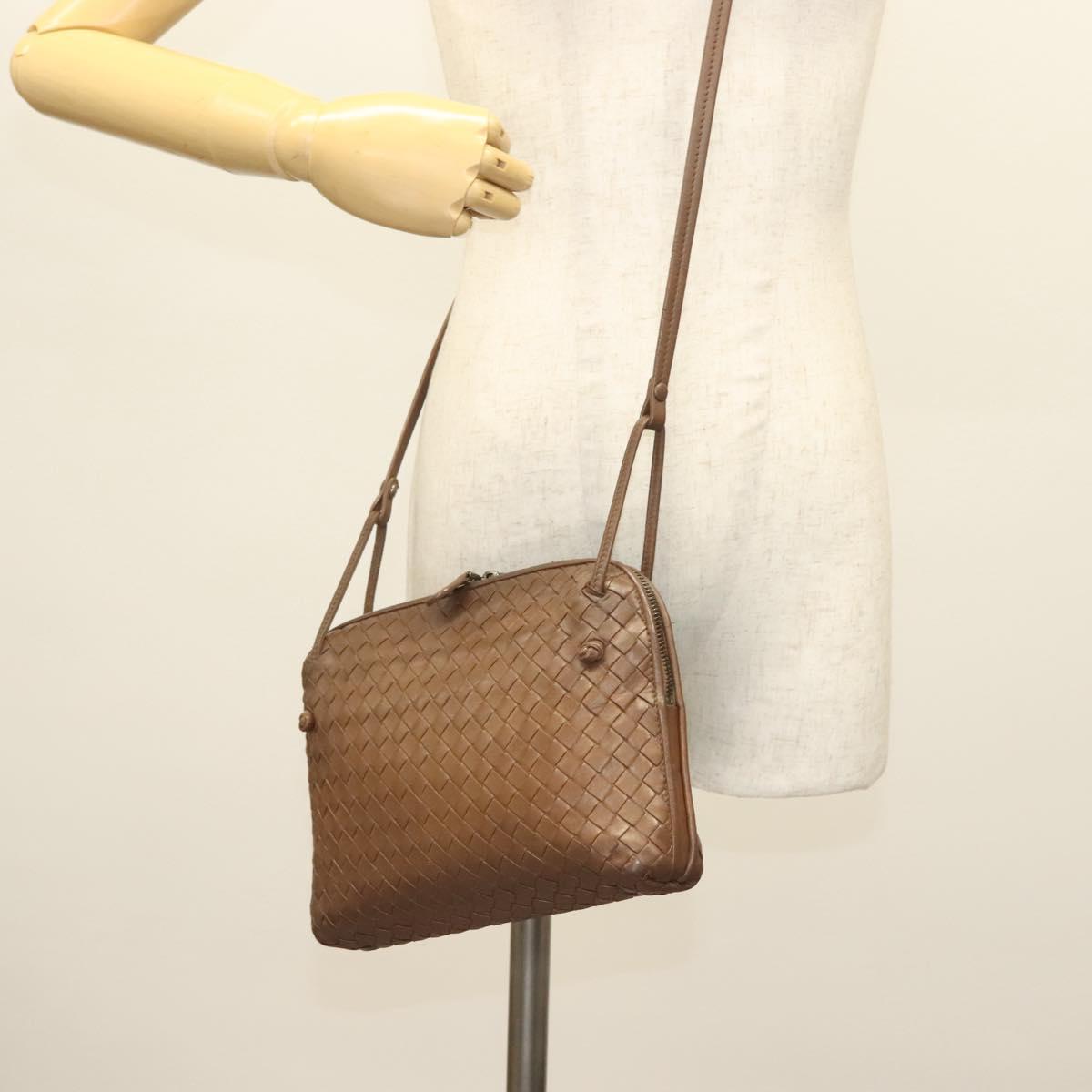 BOTTEGA VENETA INTRECCIATO Shoulder Bag Leather Brown Gold Auth bs29286