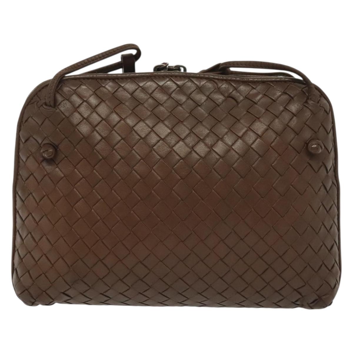 BOTTEGA VENETA INTRECCIATO Shoulder Bag Leather Brown Gold Auth bs29286
