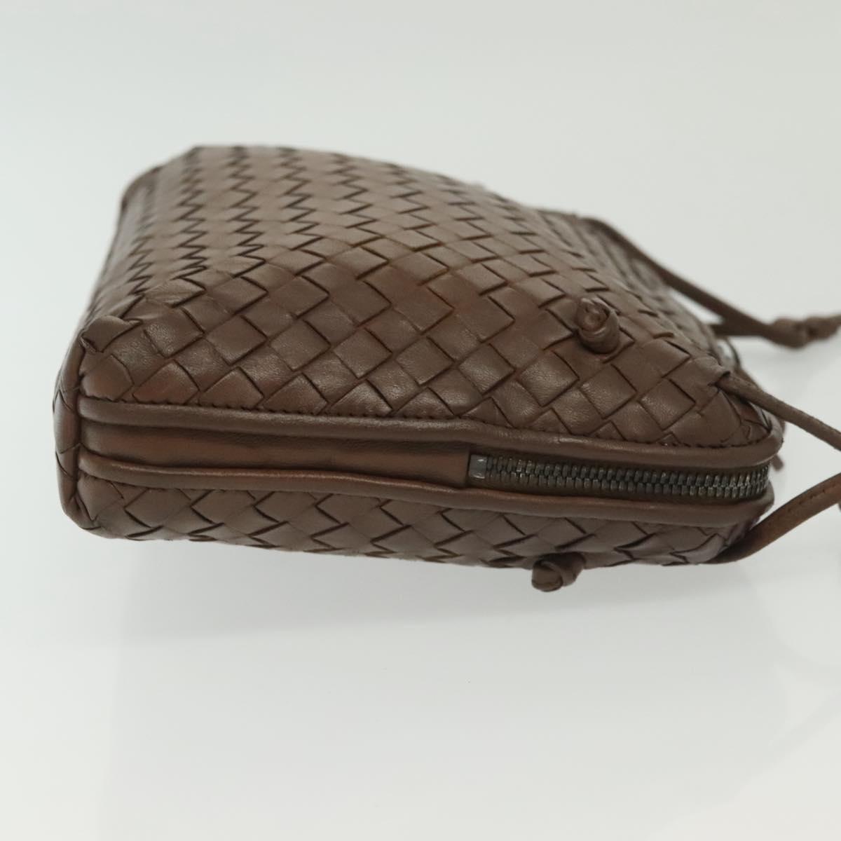 BOTTEGA VENETA INTRECCIATO Shoulder Bag Leather Brown Gold Auth bs29286