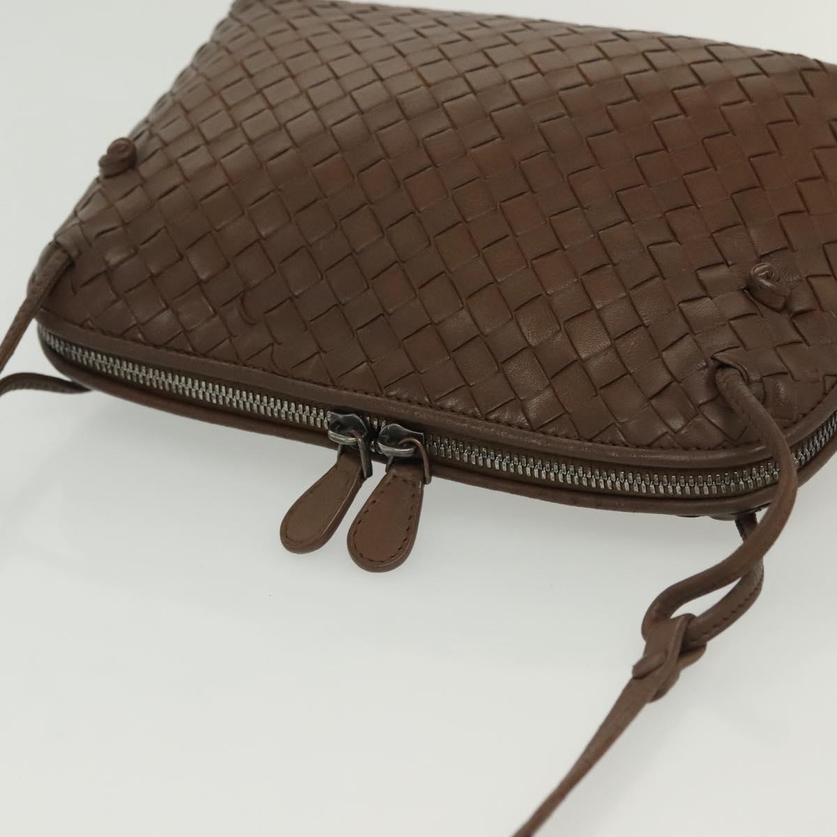 BOTTEGA VENETA INTRECCIATO Shoulder Bag Leather Brown Gold Auth bs29286