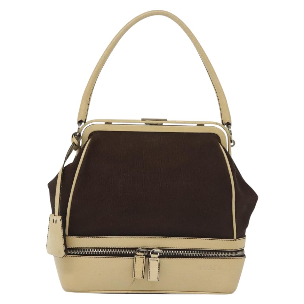 PRADA Hand Bag Canvas Leather Beige Brown Auth bs29303