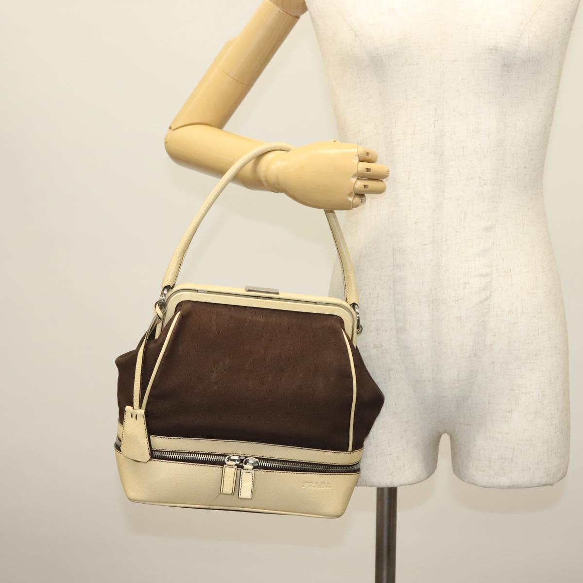 PRADA Hand Bag Canvas Leather Beige Brown Auth bs29303