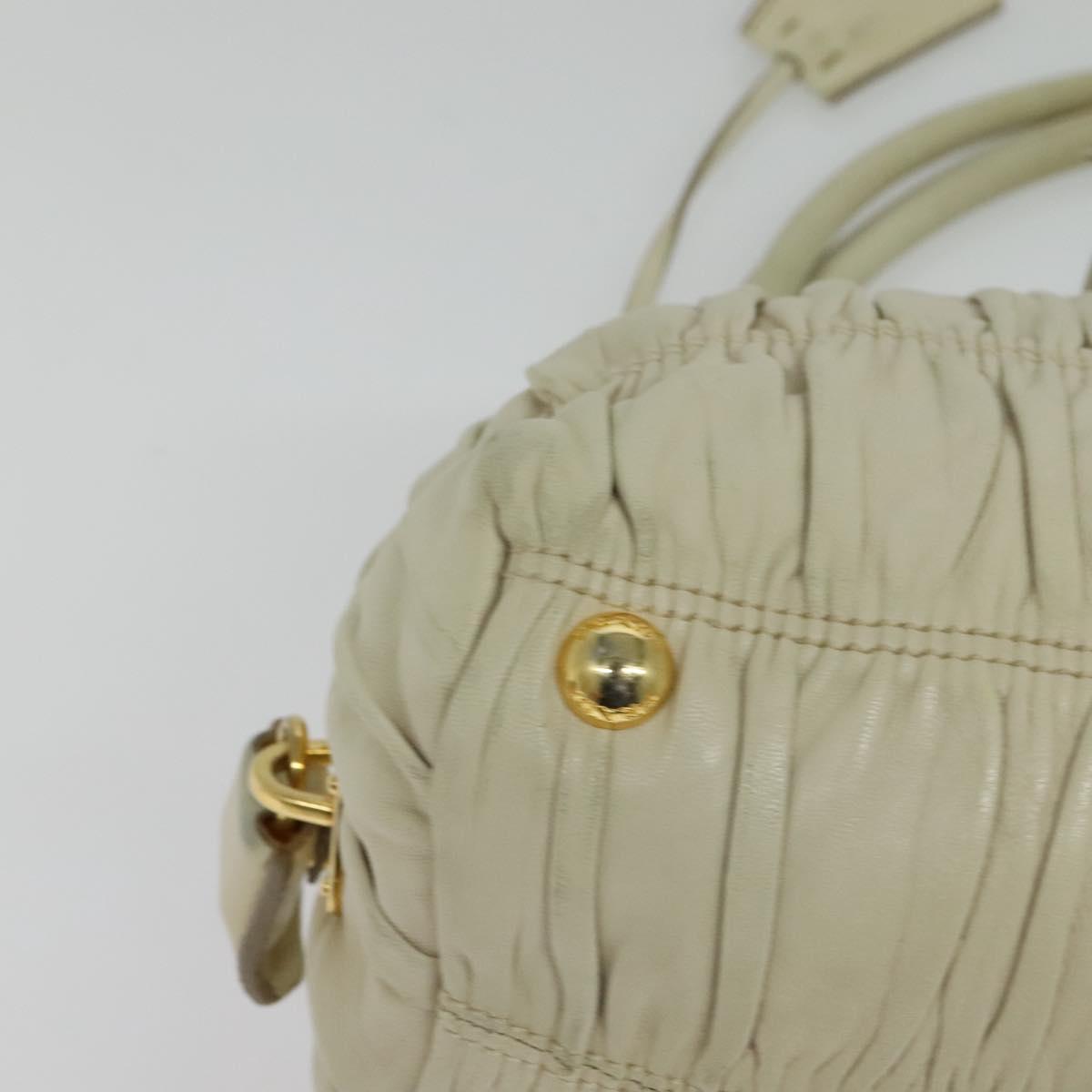 PRADA Gathered Shoulder Bag Leather Light Beige Gold Auth bs29311