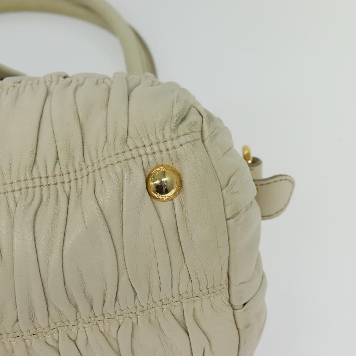 PRADA Gathered Shoulder Bag Leather Light Beige Gold Auth bs29311