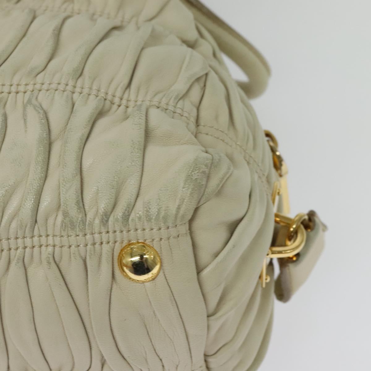 PRADA Gathered Shoulder Bag Leather Light Beige Gold Auth bs29311