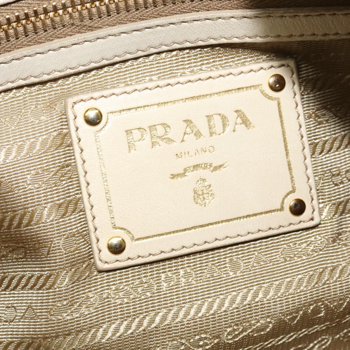 PRADA Gathered Shoulder Bag Leather Light Beige Gold Auth bs29311
