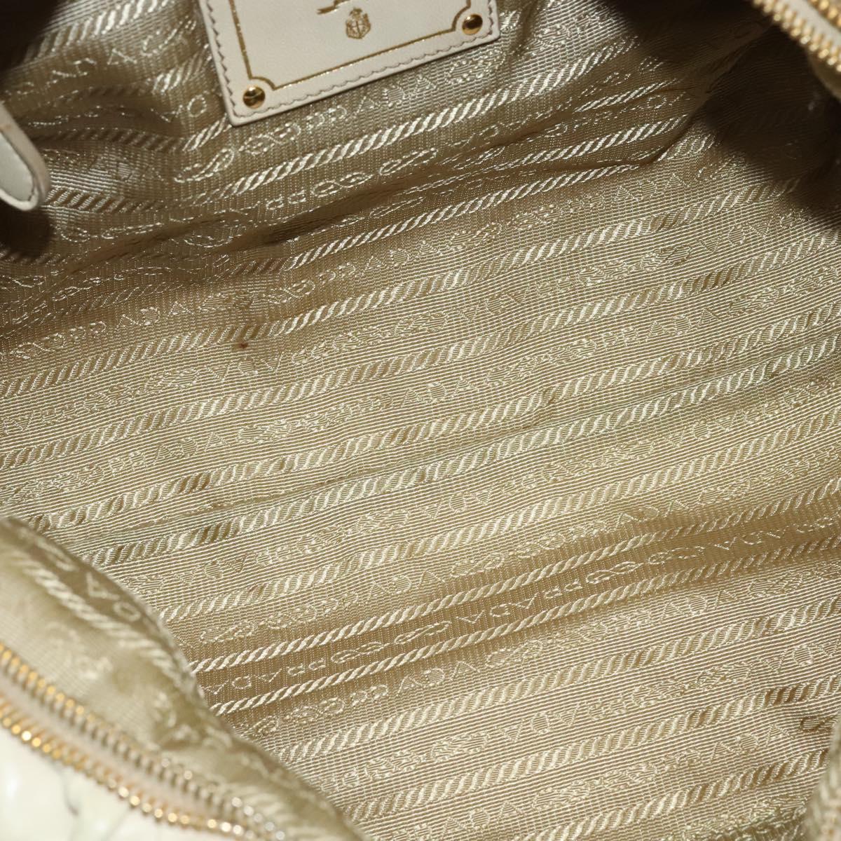 PRADA Gathered Shoulder Bag Leather Light Beige Gold Auth bs29311