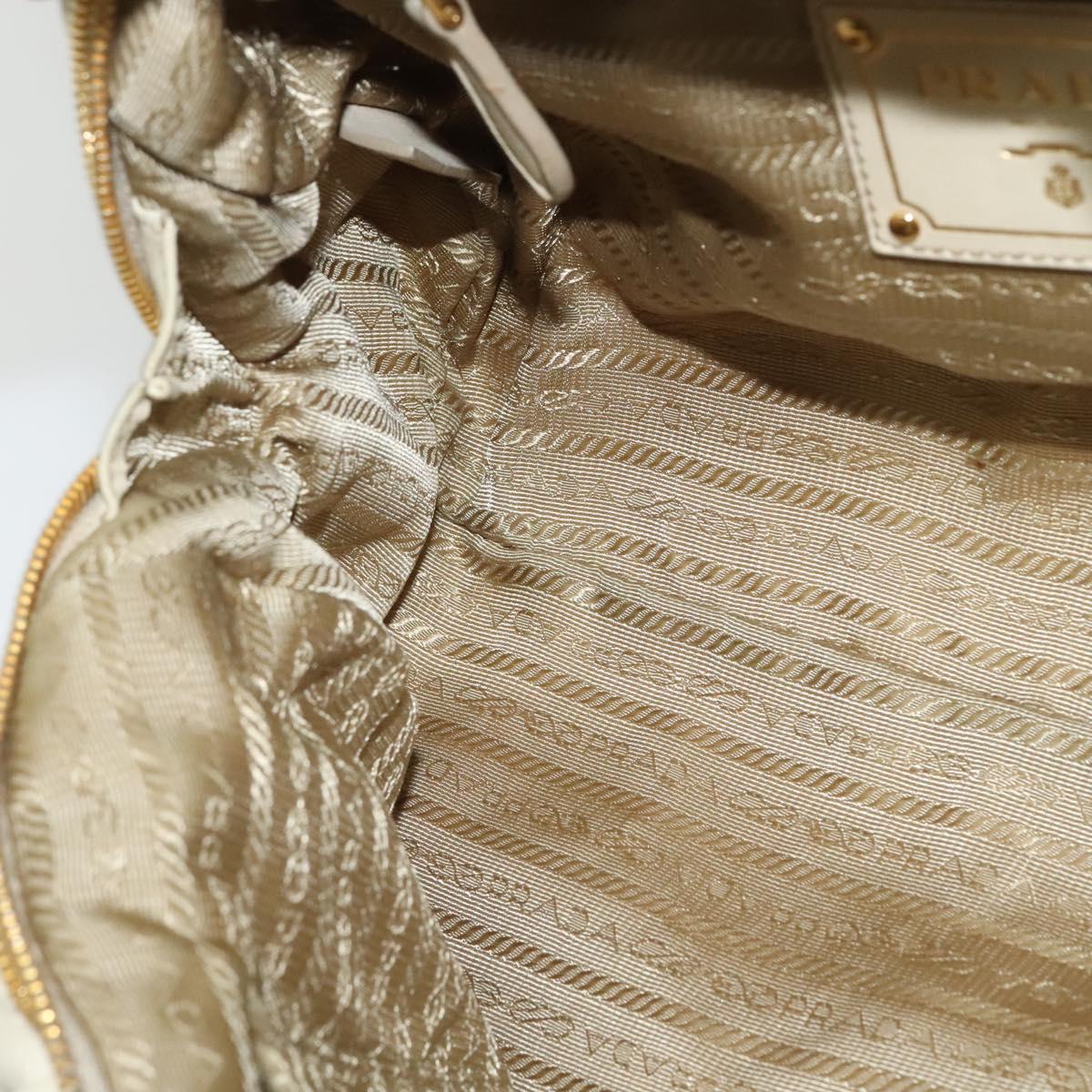 PRADA Gathered Shoulder Bag Leather Light Beige Gold Auth bs29311