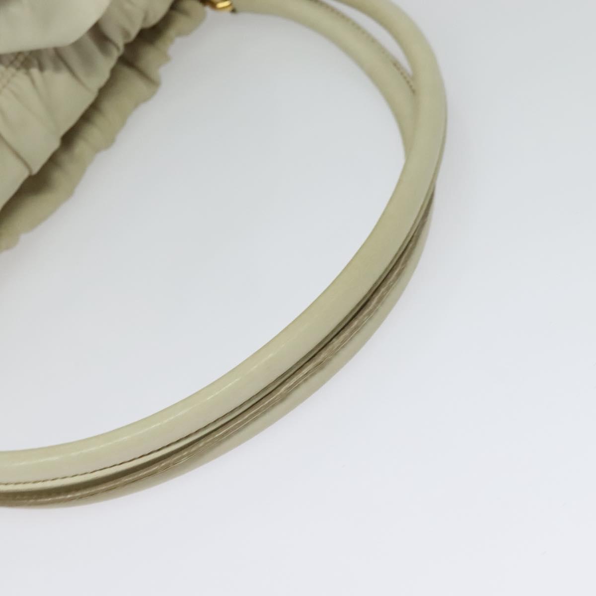 PRADA Gathered Shoulder Bag Leather Light Beige Gold Auth bs29311
