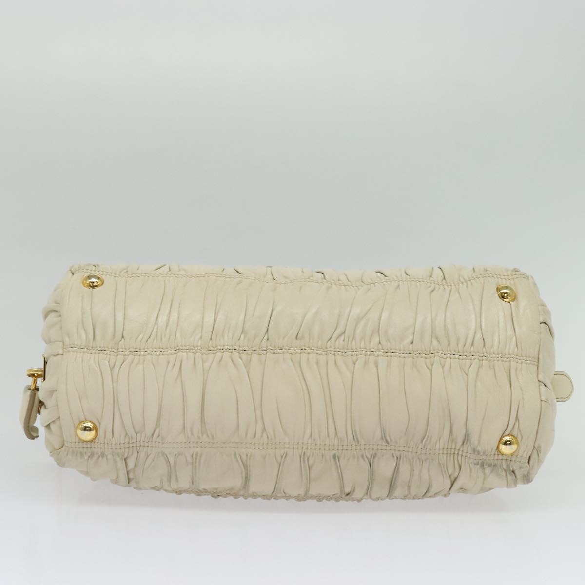 PRADA Gathered Shoulder Bag Leather Light Beige Gold Auth bs29311